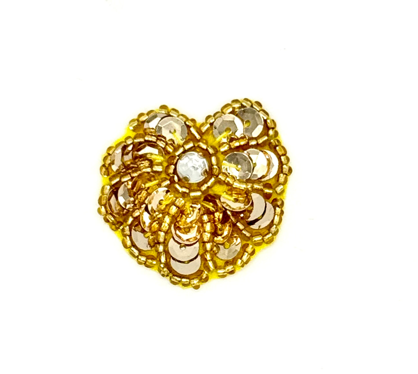 Seashell with Gold Sequins and Beads and a Rhinestone Accent 1.25" x 1.25"