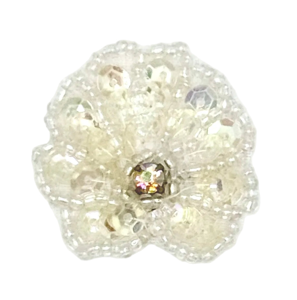 Seashell Appliqué - Iridescent Clear Sequins/Beads - AB Rhinestone Center 1.25" x 1.25"