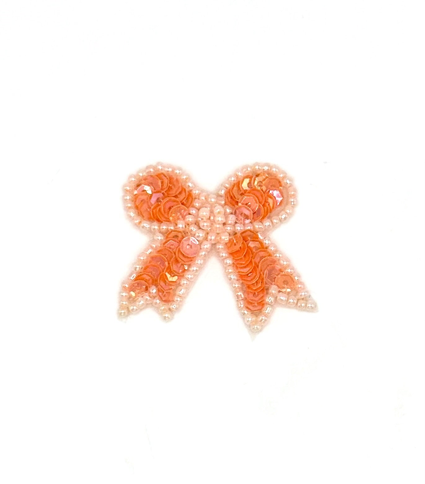 Peach Sequin Bow - Pearl Beads 1.5" x 1.25"