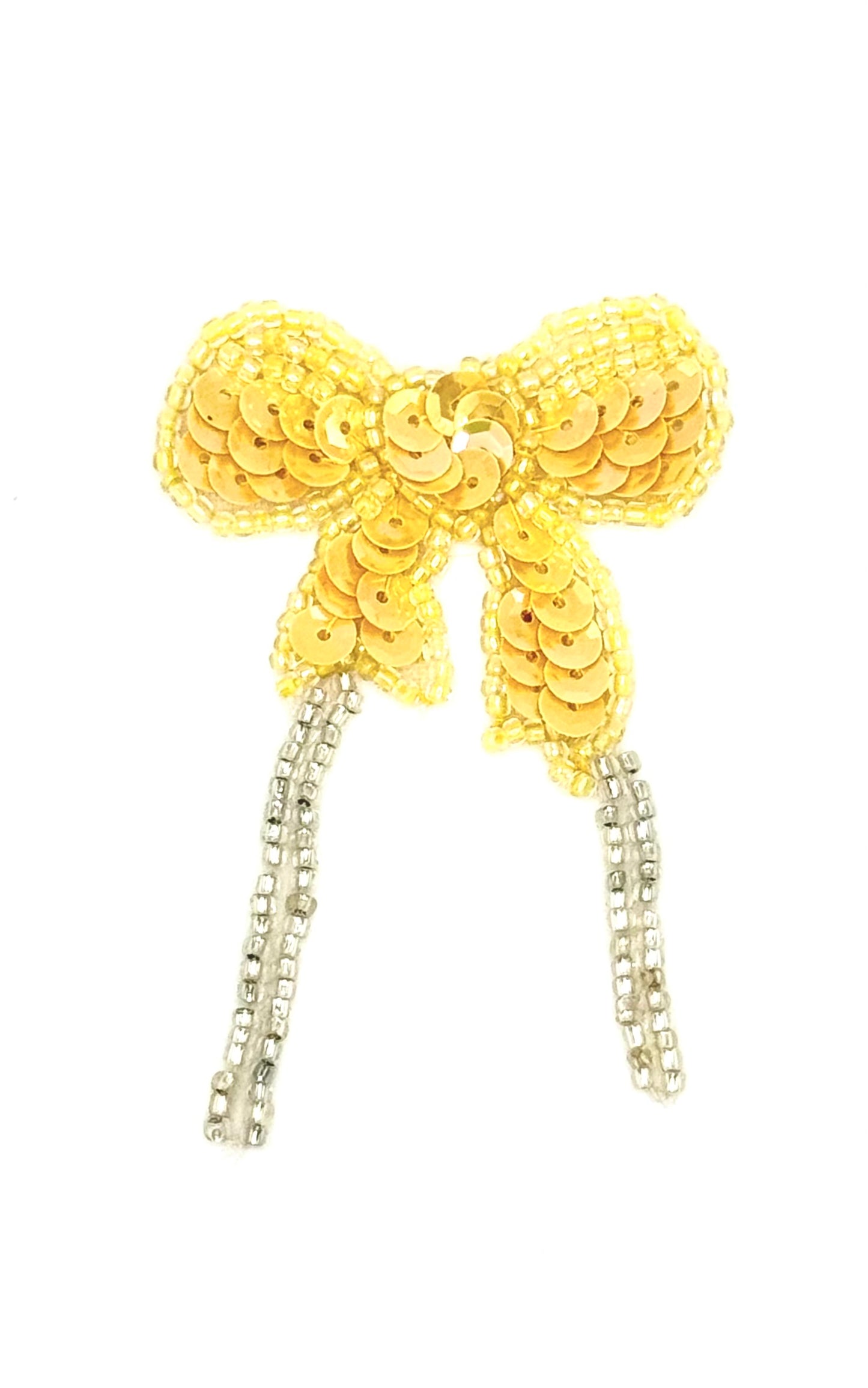 Lazo con lentejuelas amarillas - Cuentas de cristal plateadas y amarillas 2.75" x 1.75"