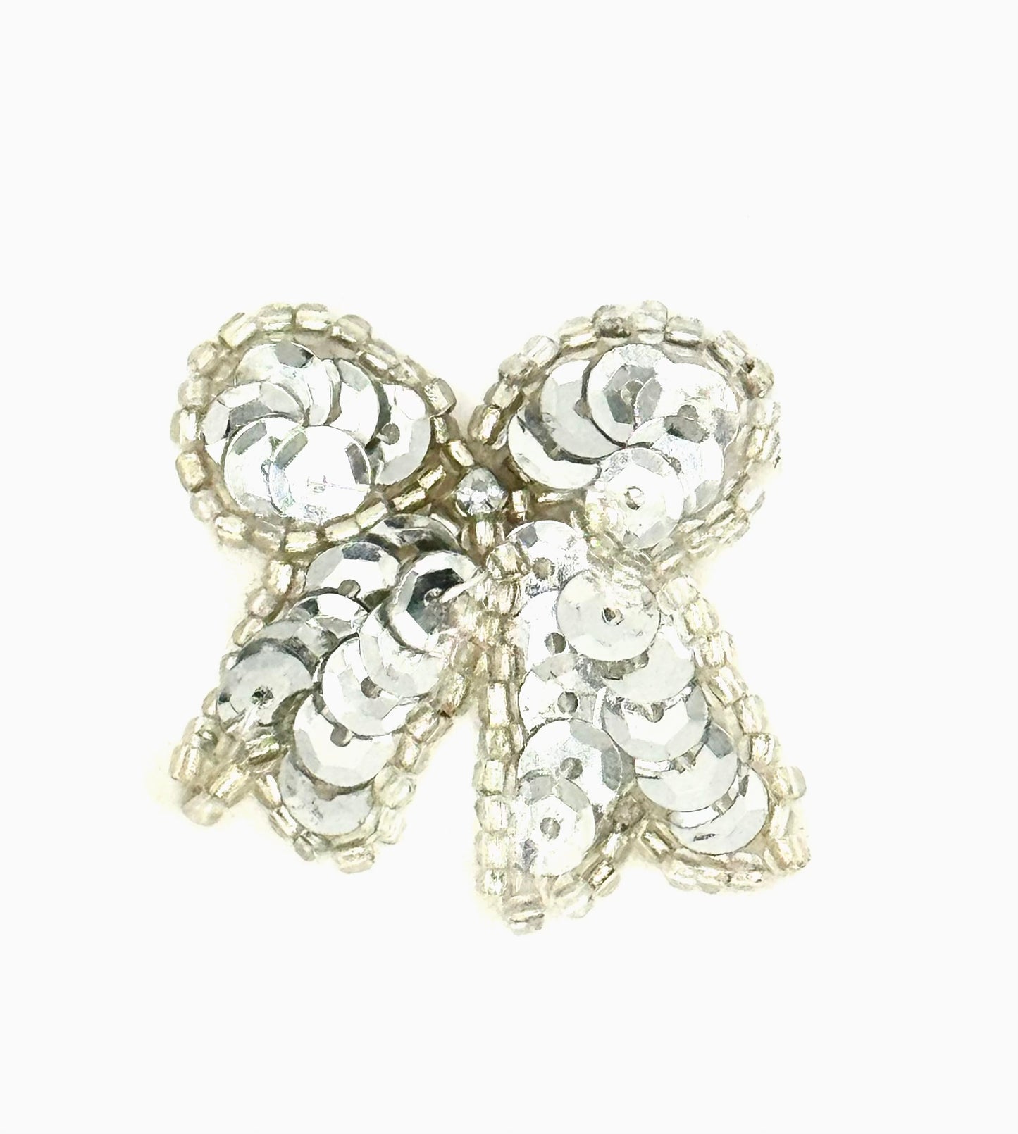 Bow with Silver Sequins and Beads 1.25" x 1"