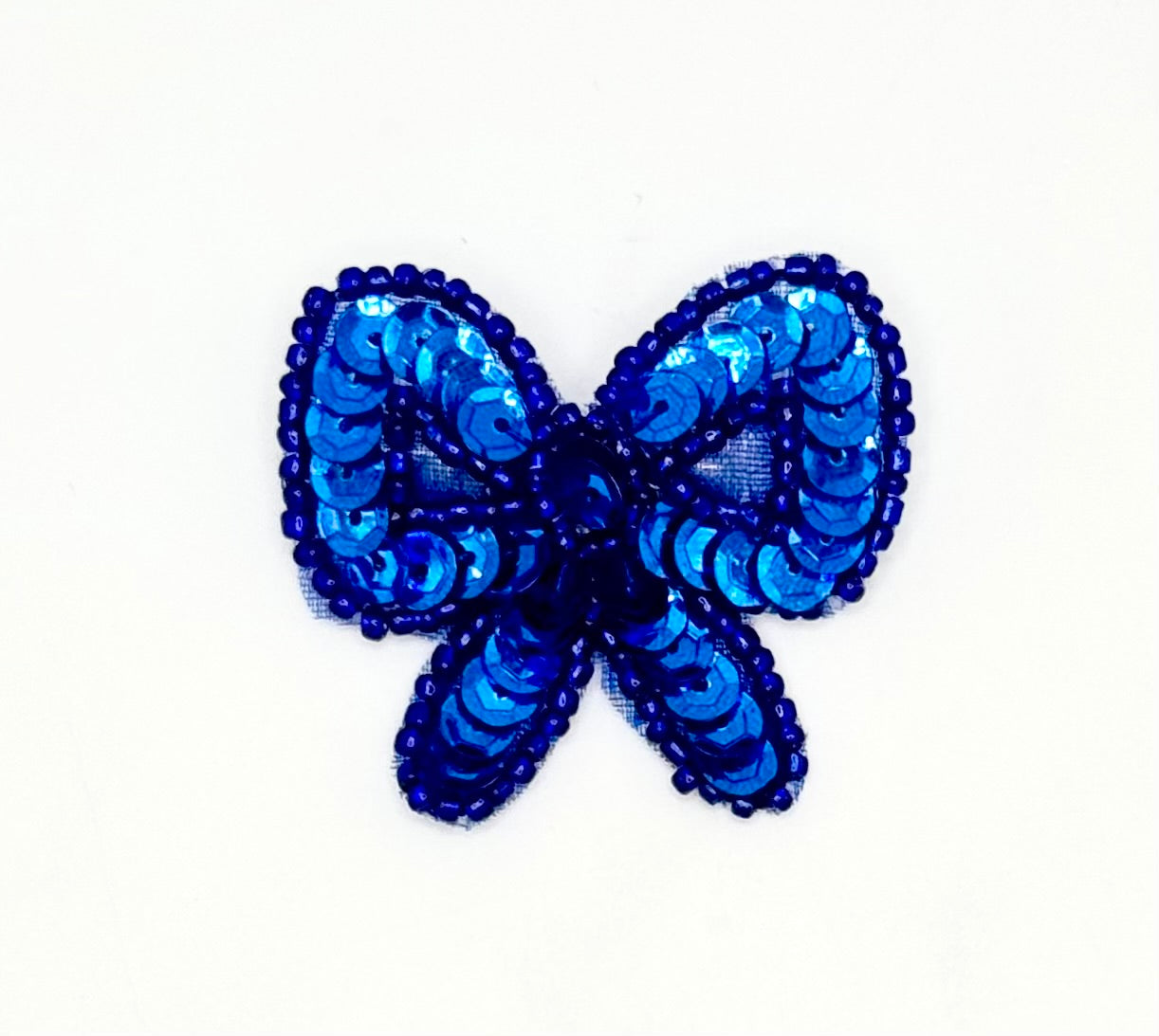 Moño con lentejuelas y cuentas azul rey 1.75" x 1.5"