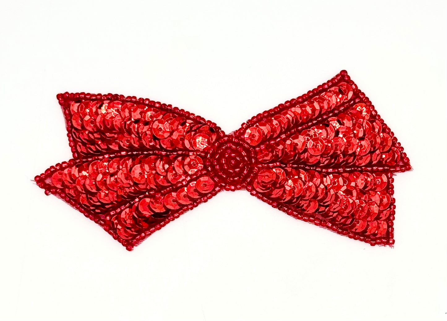 Lazo con lentejuelas y cuentas rojas de 10 x 5 cm