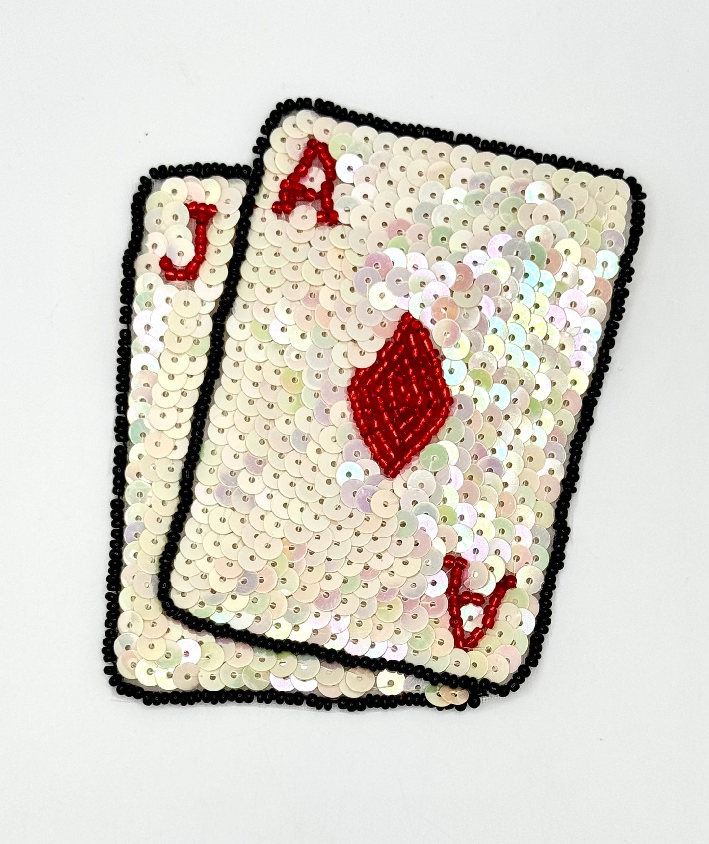 Choice of Suit Playing Card, White Iridescent Sequins, Black/Red Glass Beads 4.25" x 3.25"