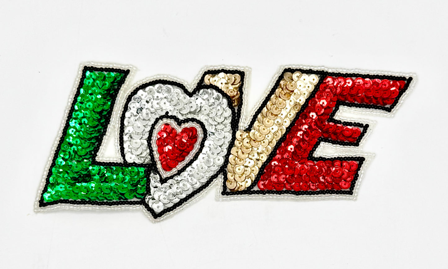 AMOR - Letras verdes, plateadas, rojas y doradas 7" x 3"