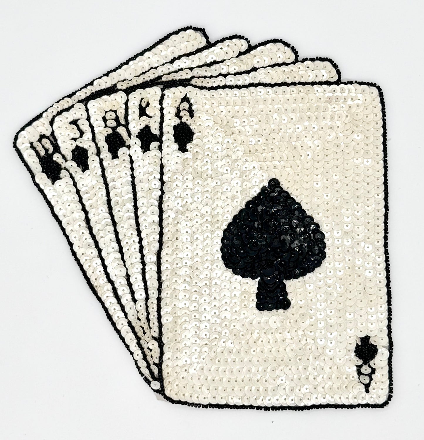 Choice of Size Spades Royal Flush Playing Cards Set with Ivory Sequins and Black Beads