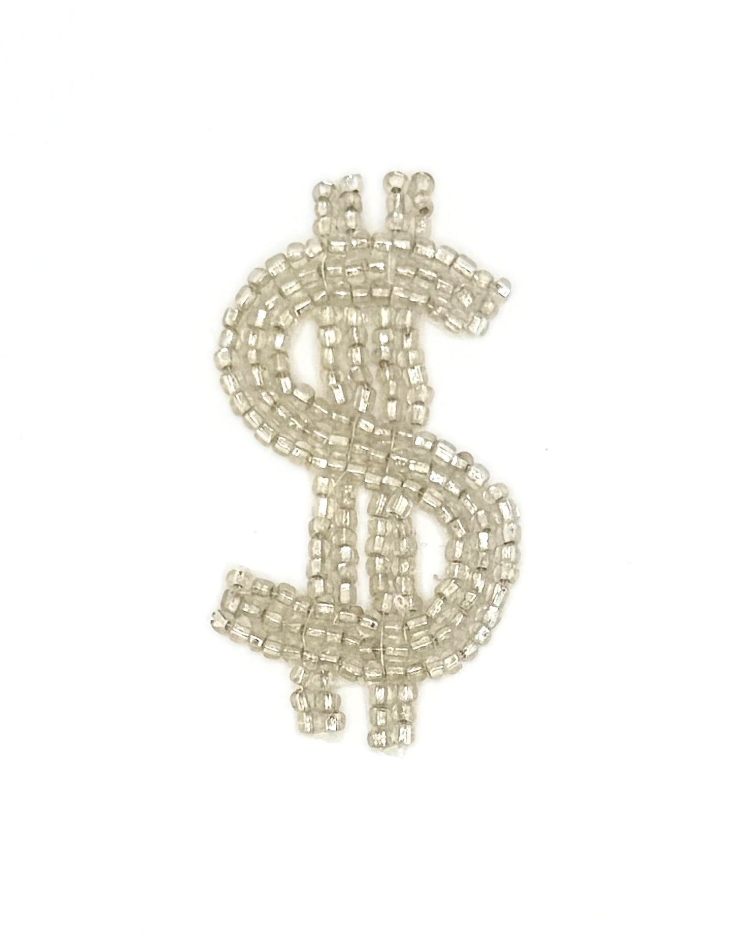 Aplique signo de dólar, cuentas plateadas 3" x 1.5"
