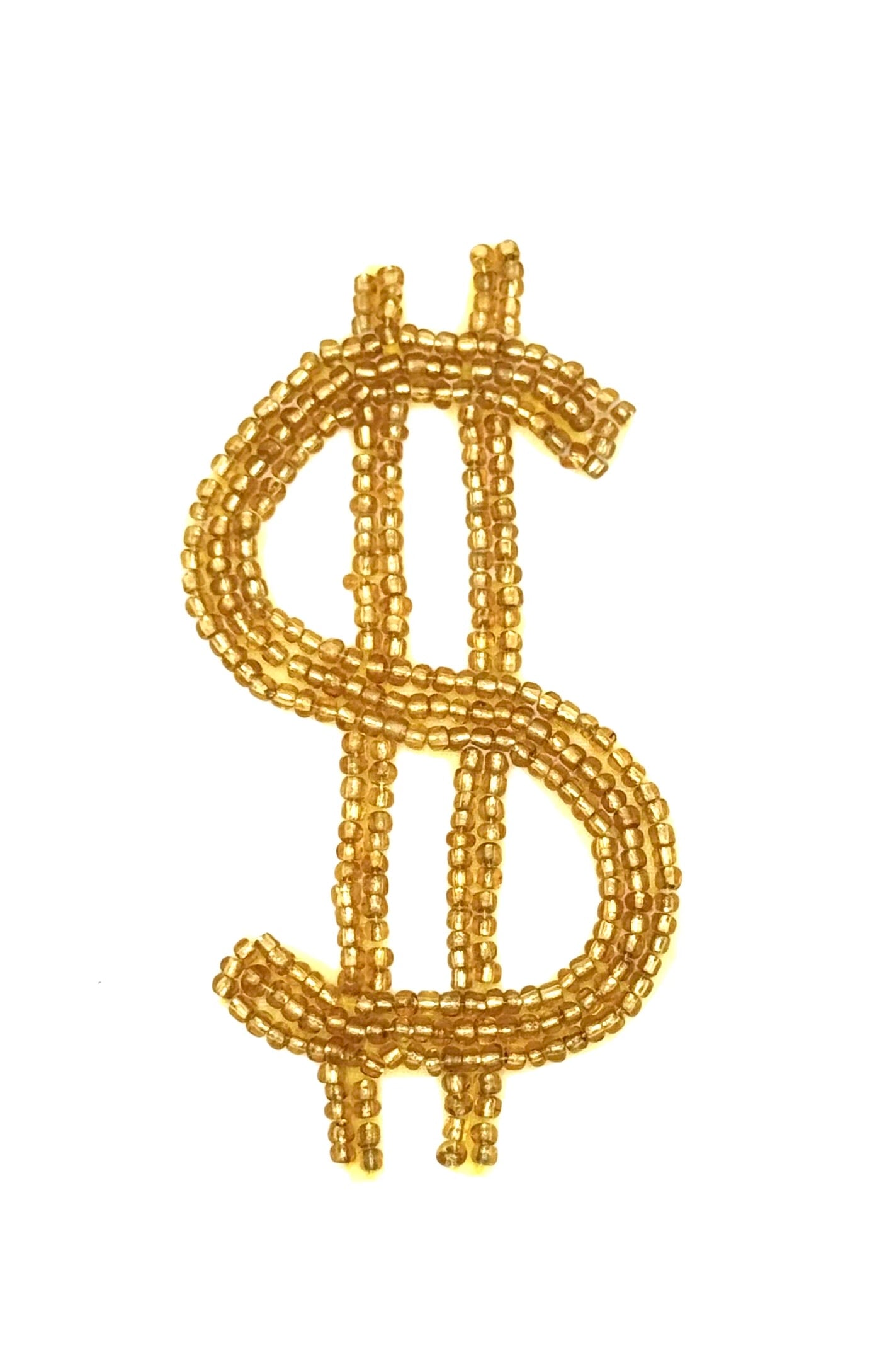 Beaded Dollar Sign with Gold Beads - Choice of Size 3" x 1.5" or 4" x 2"