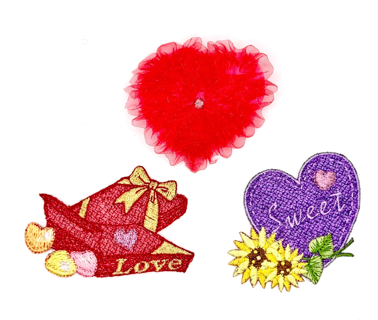Día de San Valentín - Juego de 3 piezas - Apliques bordados - Para planchar