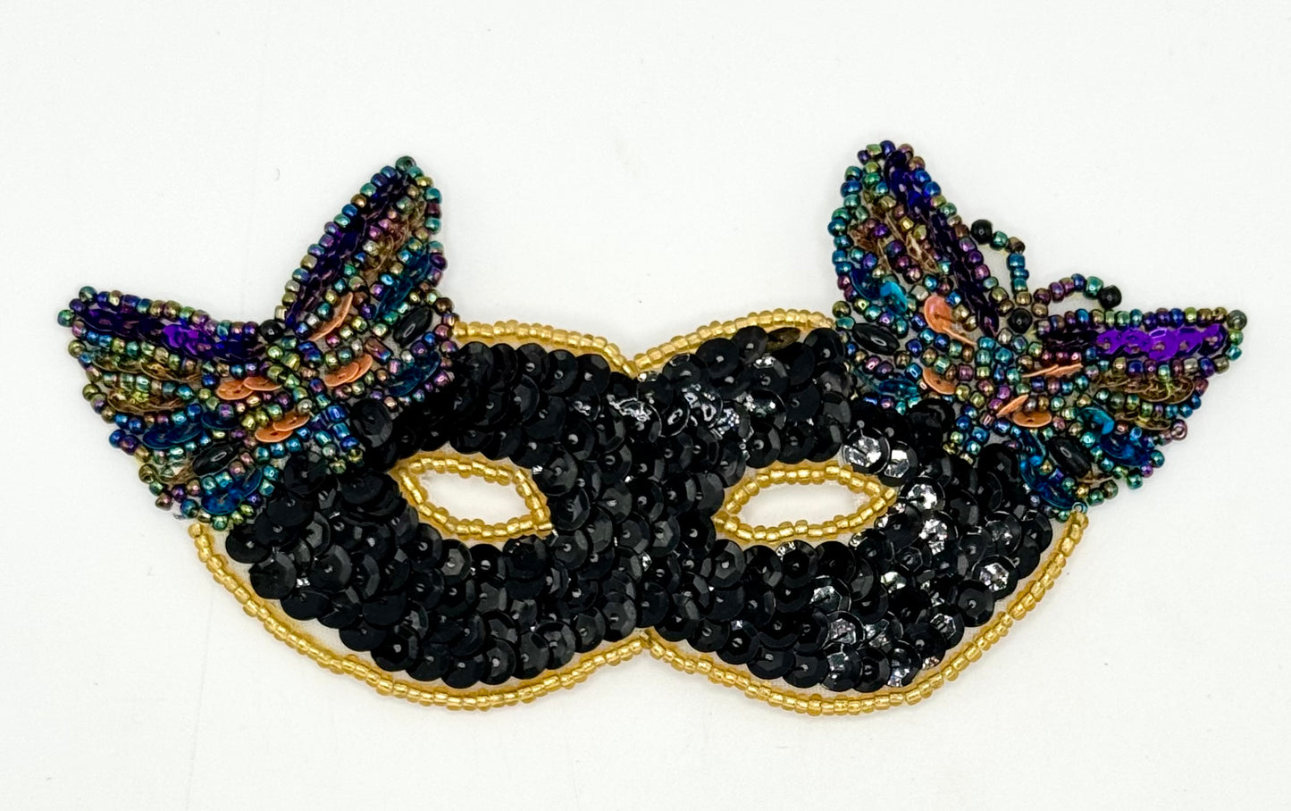 Mardi Gras Mask with Butterflies - Black and Multicolored Sequins 5.25" x 2.5"