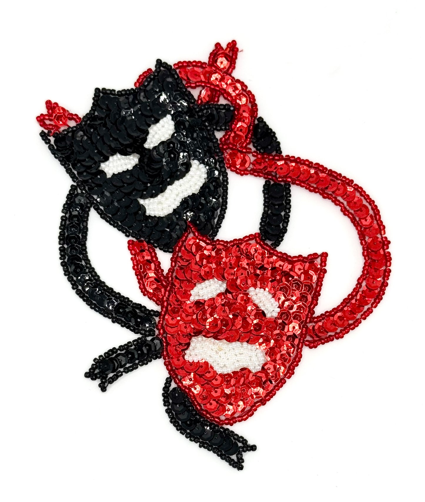 Mardi Gras Theater Masks - Red, Black and White - Sequins and Beads 5.75" x 4.75"