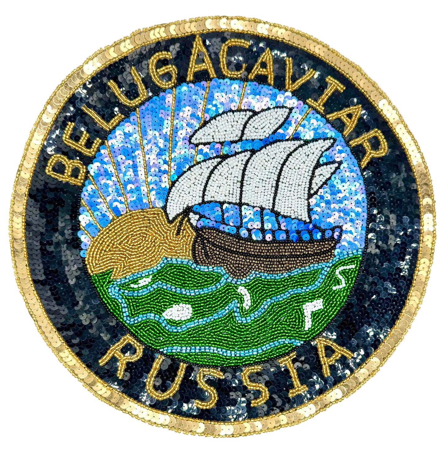 Velero con aplique de palabras Beluga Caviar-Rusia - 11.25"