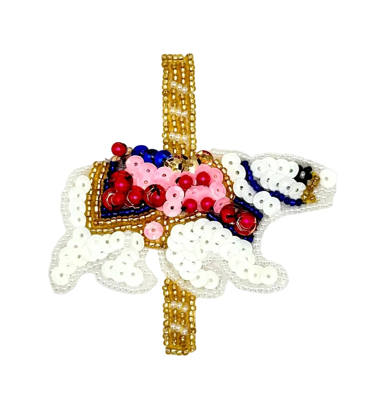 Sequin Carousel Polar Bear with colorful beads on a white background