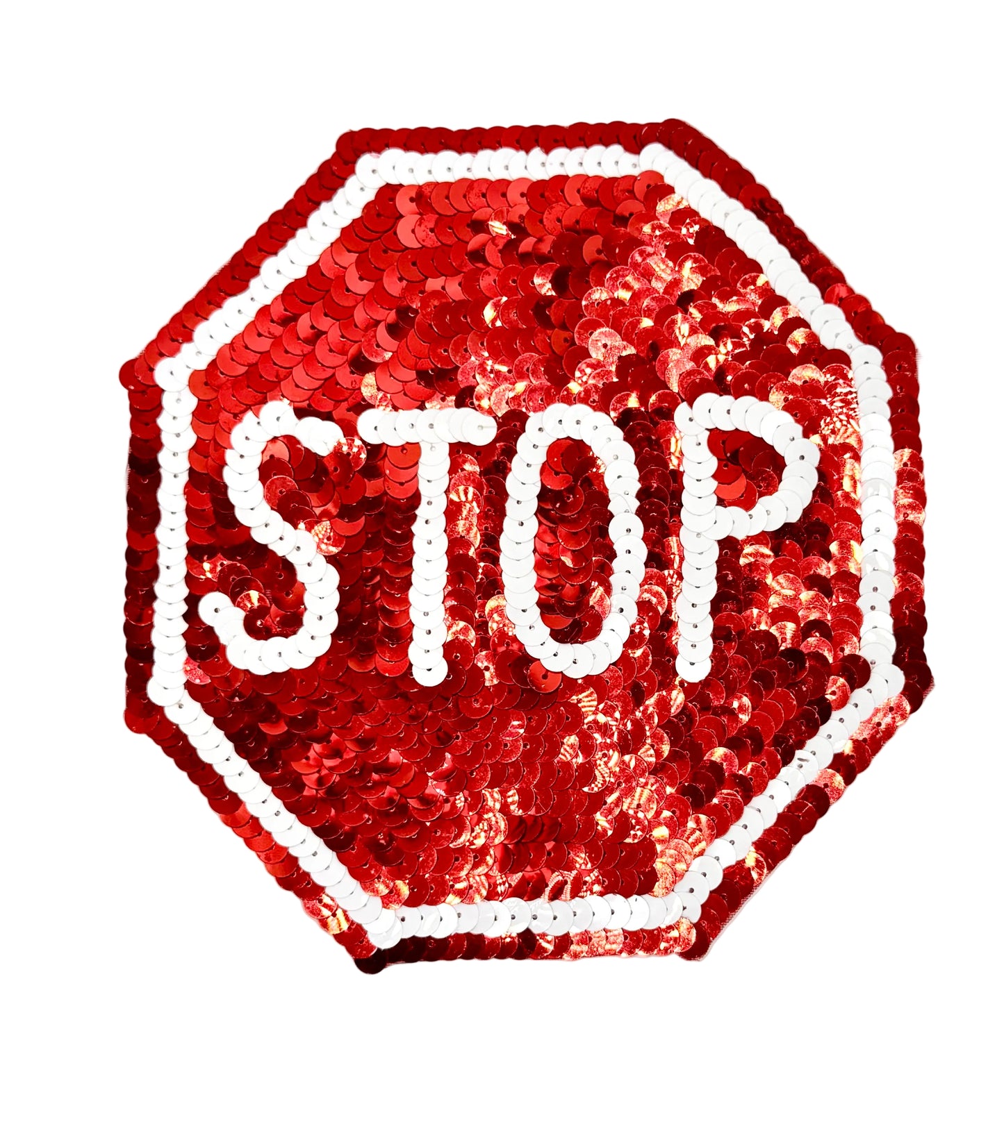 Stop Sign Appliqué – Red Sequins, Choice of 6" x 6" or 10.25" x 9.5"