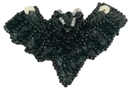 Murciélago de lentejuelas negras con ojos de perlas blancas de imitación de 7.6 x 5.7 cm