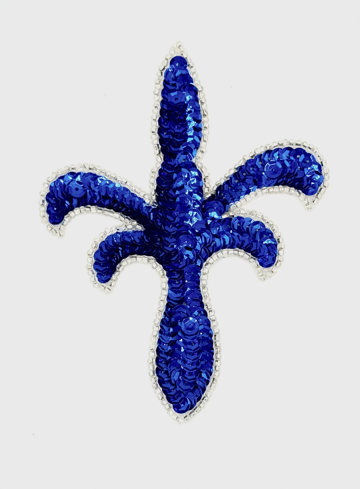 Fleur de lis - Royal Blue Sequins - Silver Beads 5.25" x 4"