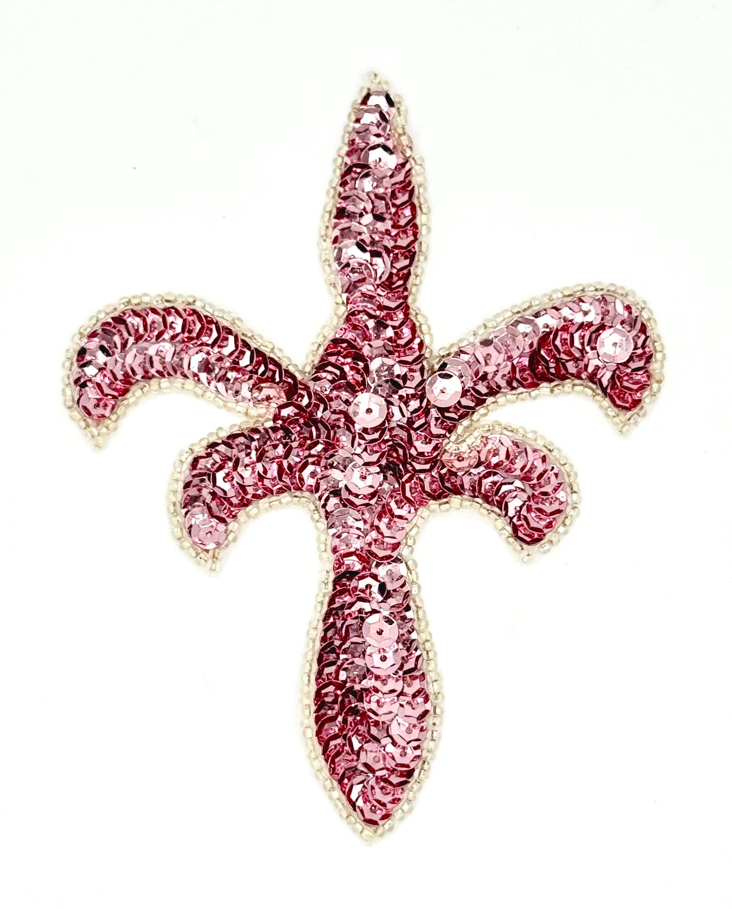 Fleur de lis - Pink Sequins and Silver Beads 5" x 4"