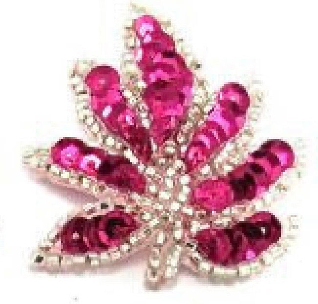 Hoja con lentejuelas fucsia y abalorios. Posibilidad de elegir entre pares o unidad individual de 5 x 3,8 cm.