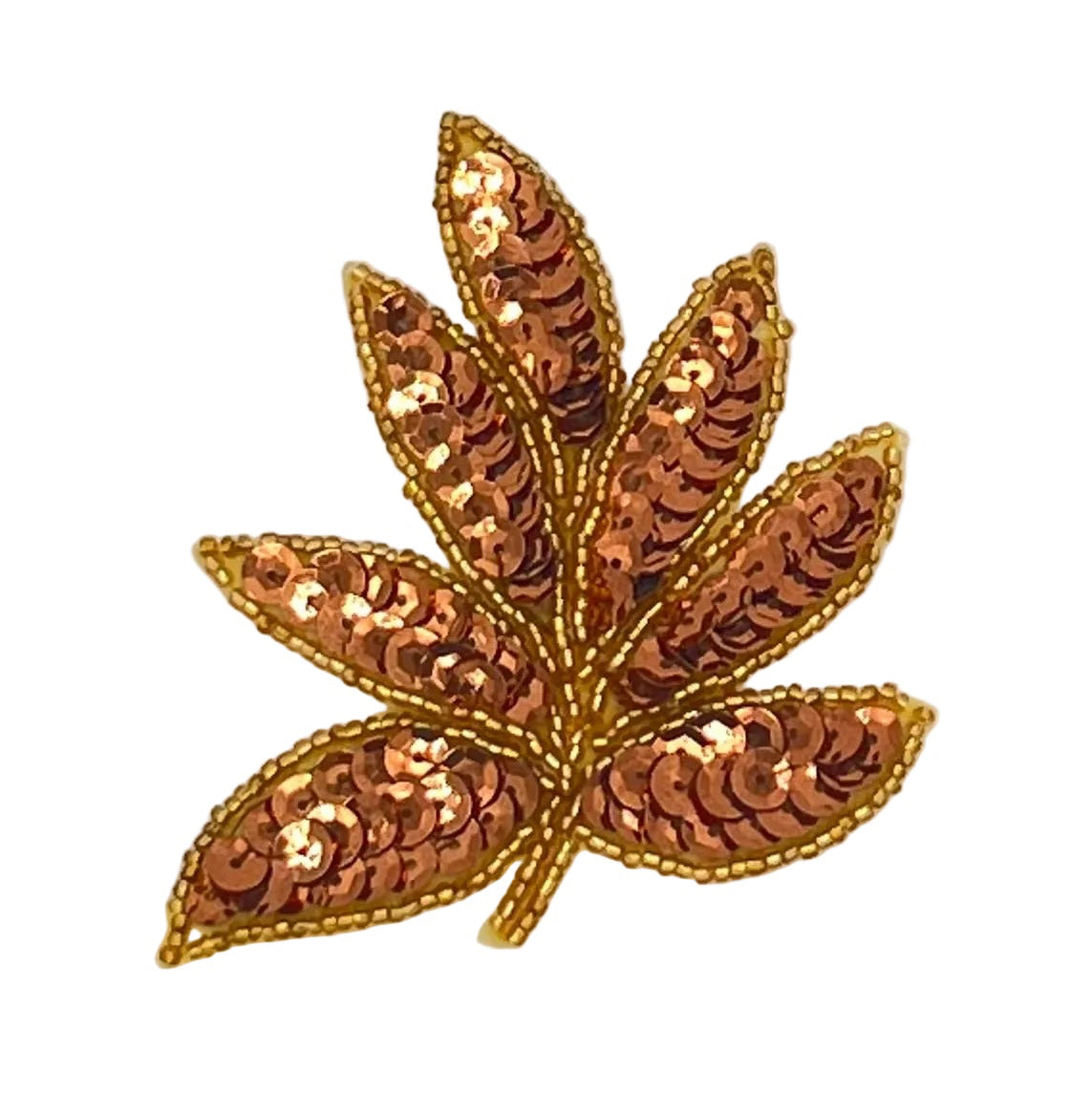 Leaf Appliqué - Bronze Sequins - Gold Glass Beads 4” x 3”
