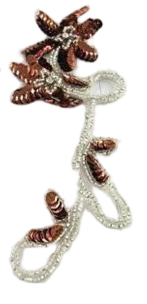 Flower Pair with Bronze Sequin and Silver Beads with Rhinestone 8” x 3”