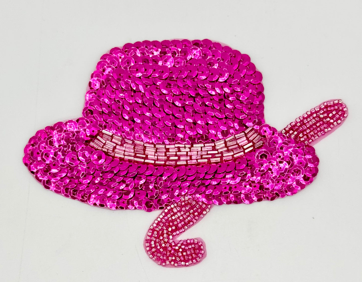 Sombrero con Bastón - Lentejuelas y Cuentas Fucsia 5.5" x 4"