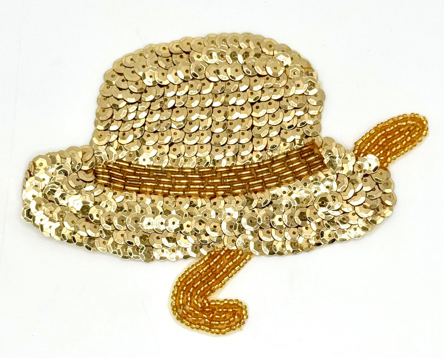Sombrero con bastón - Lentejuelas y cuentas doradas 5.5" x 4"
