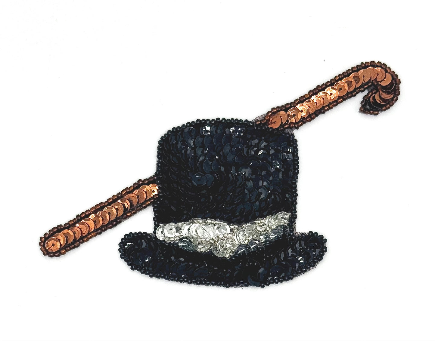 Sombrero de copa y bastón - Lentejuelas y cuentas de vidrio 5" x 3.25"