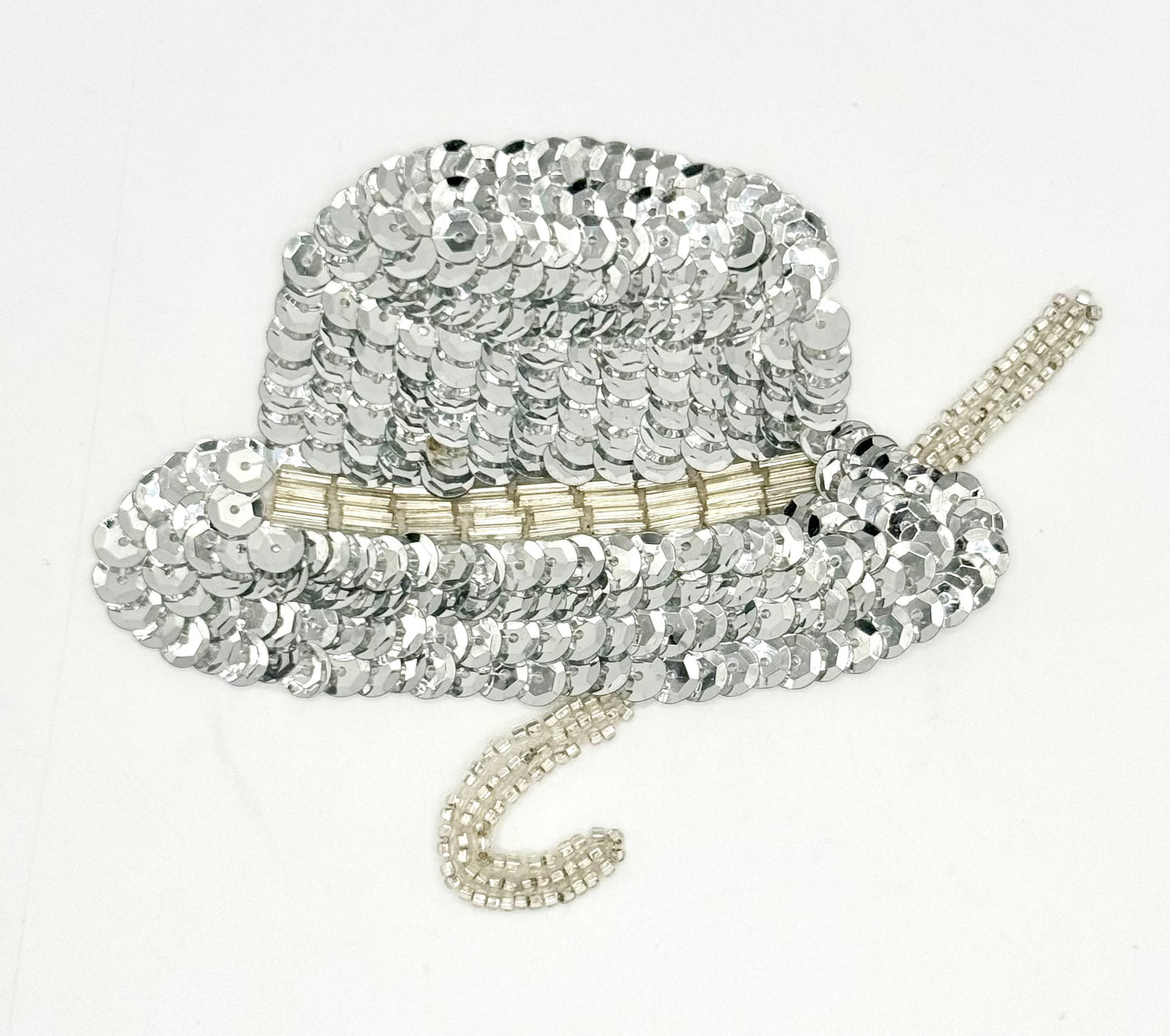Sombrero y Bastón con Lentejuelas Plateadas y Cuentas Opciones de Tamaño: 5.75" x 4" o 4.5" x 3.5"