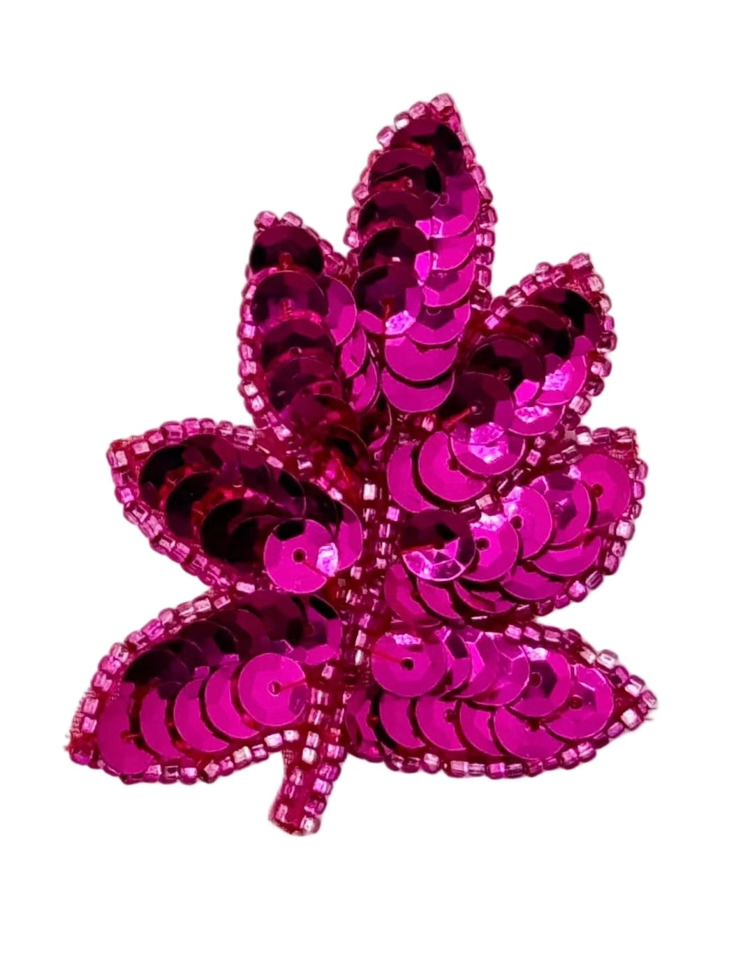 Leaf with Fuchsia Sequins and Beads 2.5” x 2”