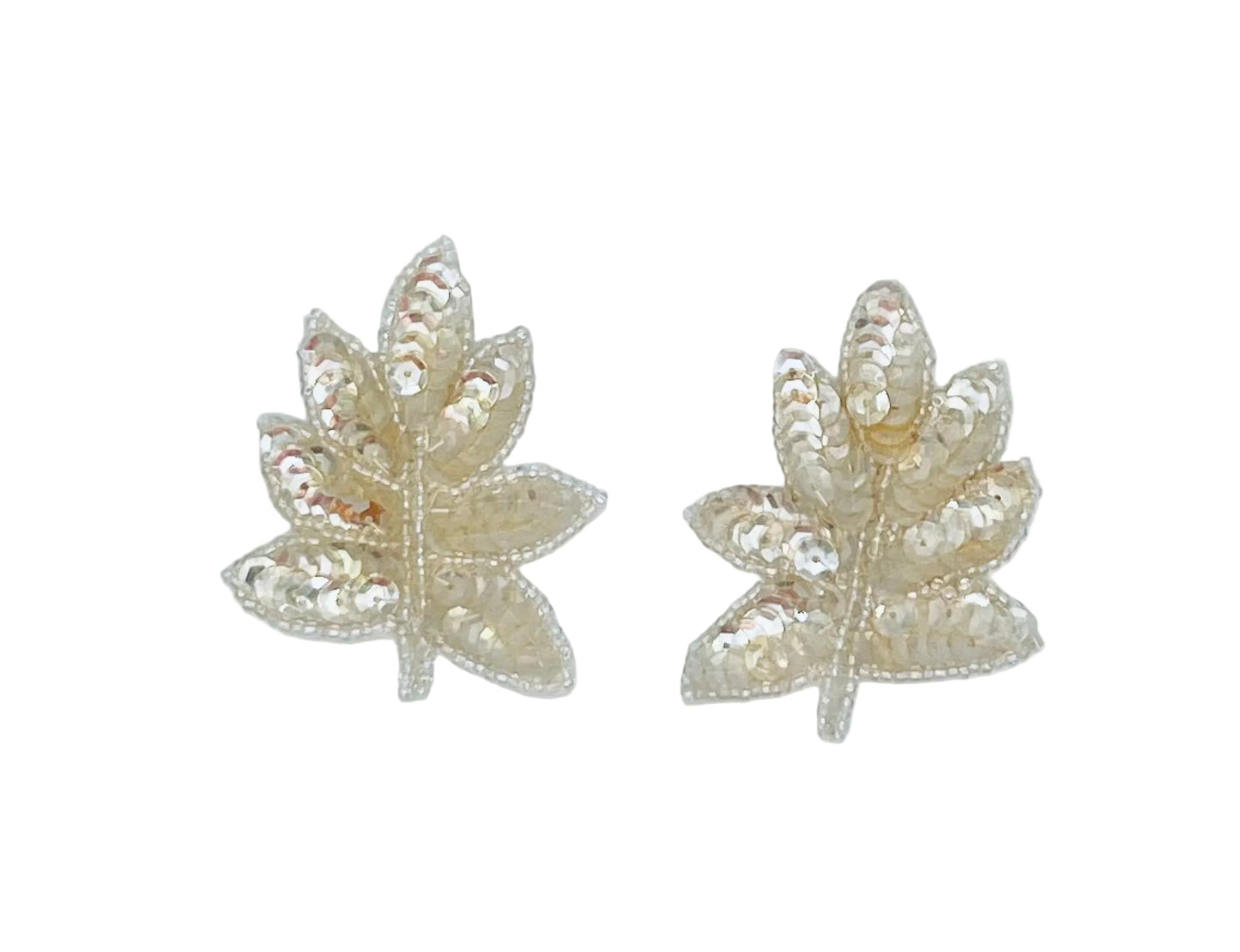 Leaf Pair with Iridescent Sequins and Beads 2.75” x 2.25”