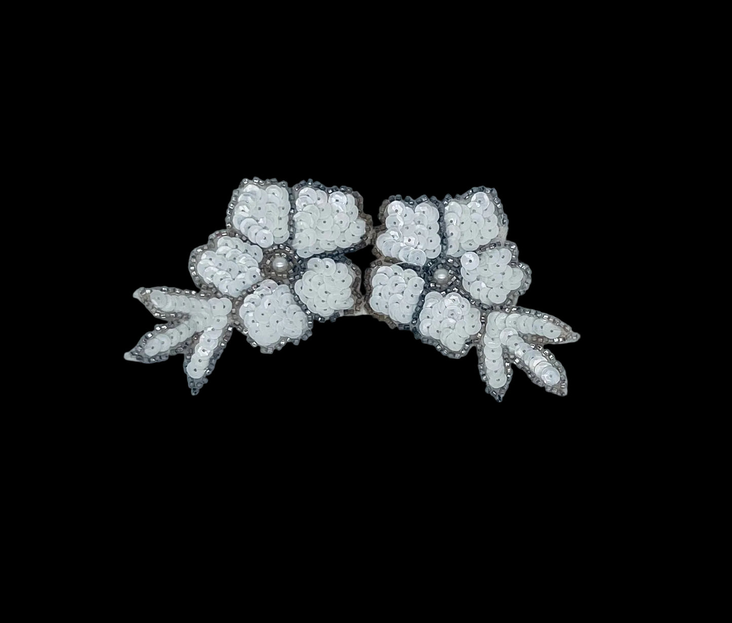 Flower with White Sequins and Choice of Clear or Silver Beads -Pearl Center 5.5” x 3”