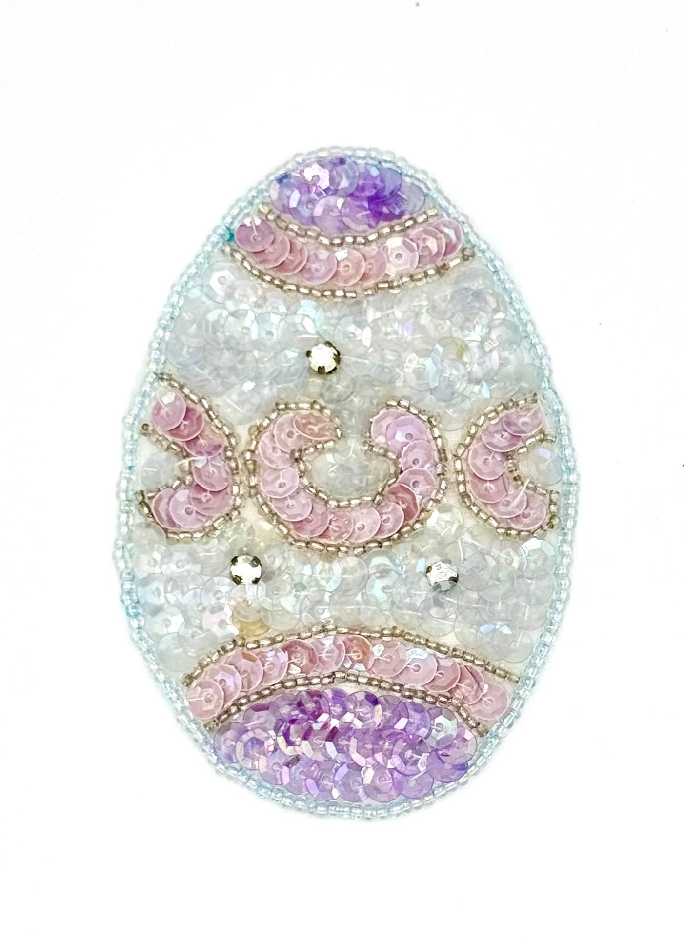 Vintage Purple Easter Egg - Sequins and Glass Beads - Rhinestones - 3.5" x 2.25"
