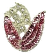 Flower Appliqué – Orchid Pink Sequins, Bugle & Glass Beads with Rhinestones 3" x 2.5"