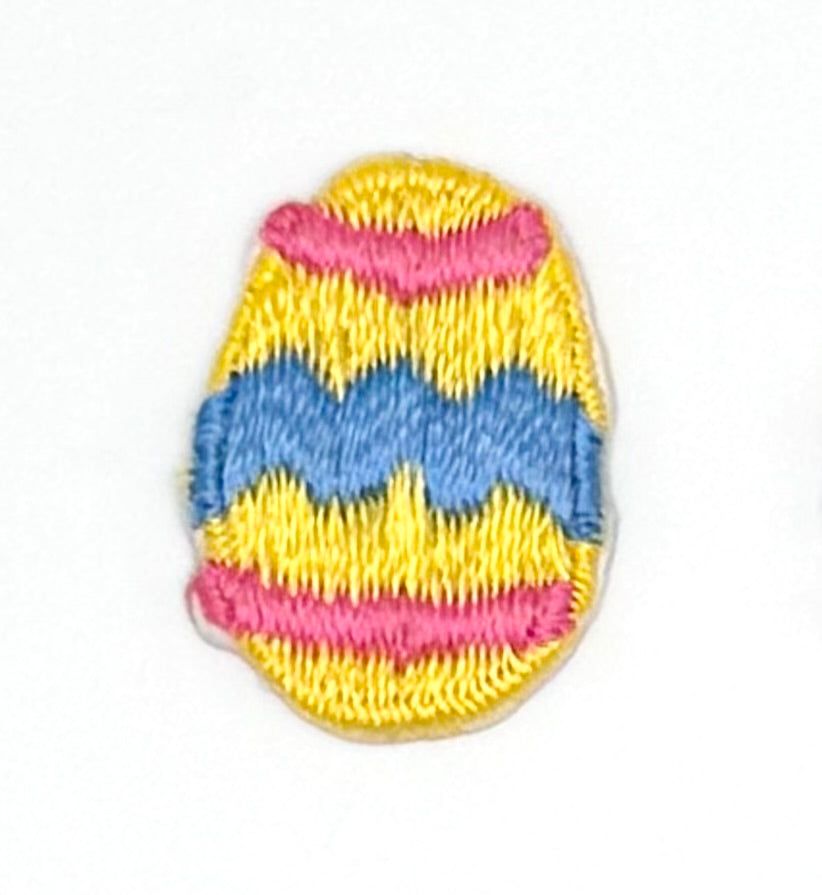 Easter Egg Pair Embroidered Iron-On -Pink, Blue and Yellow - 1.25" x .75"