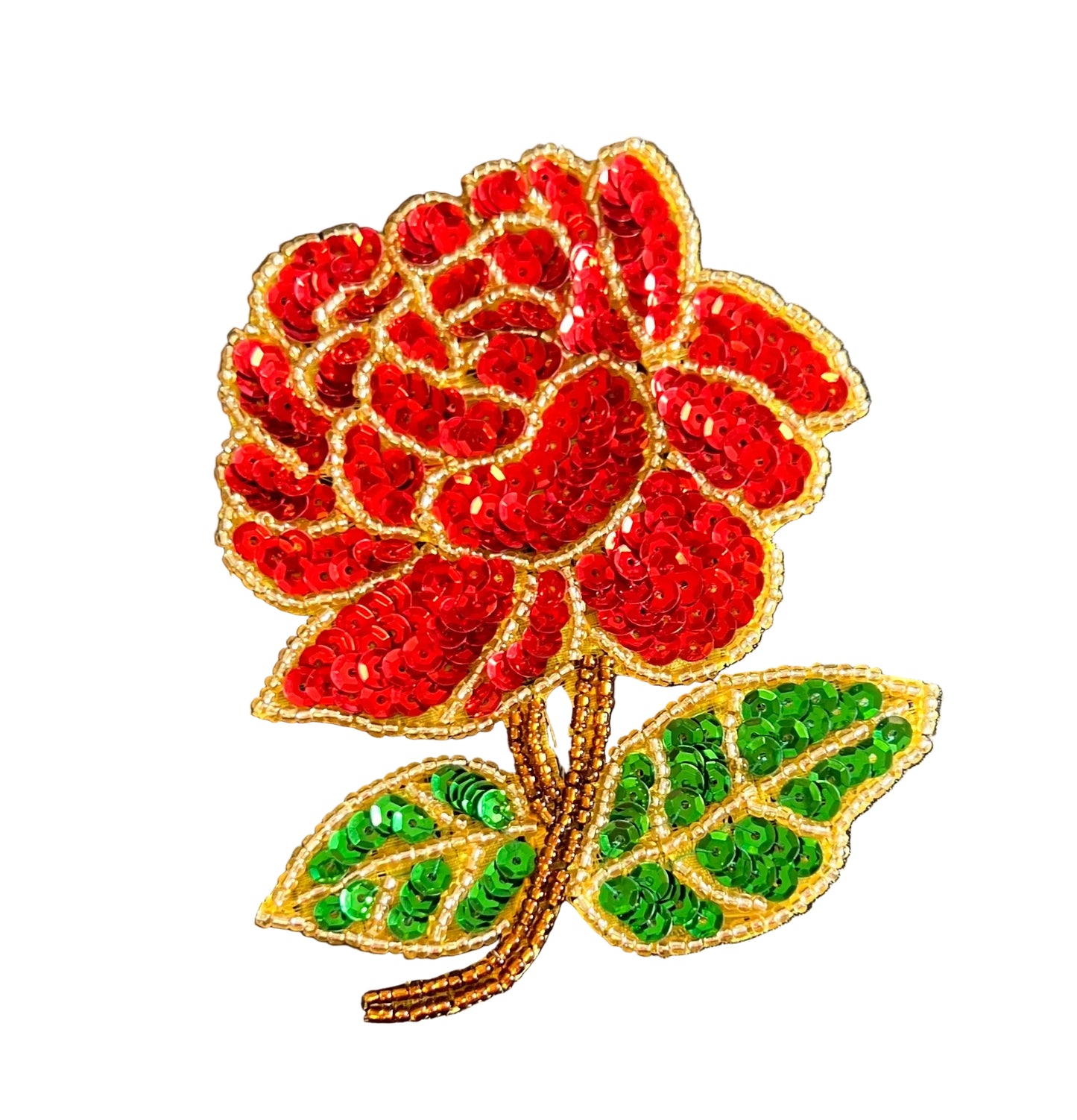 Rosa de tela con lentejuelas y cuentas naranja oscuro de 4.5" x 3.5"
