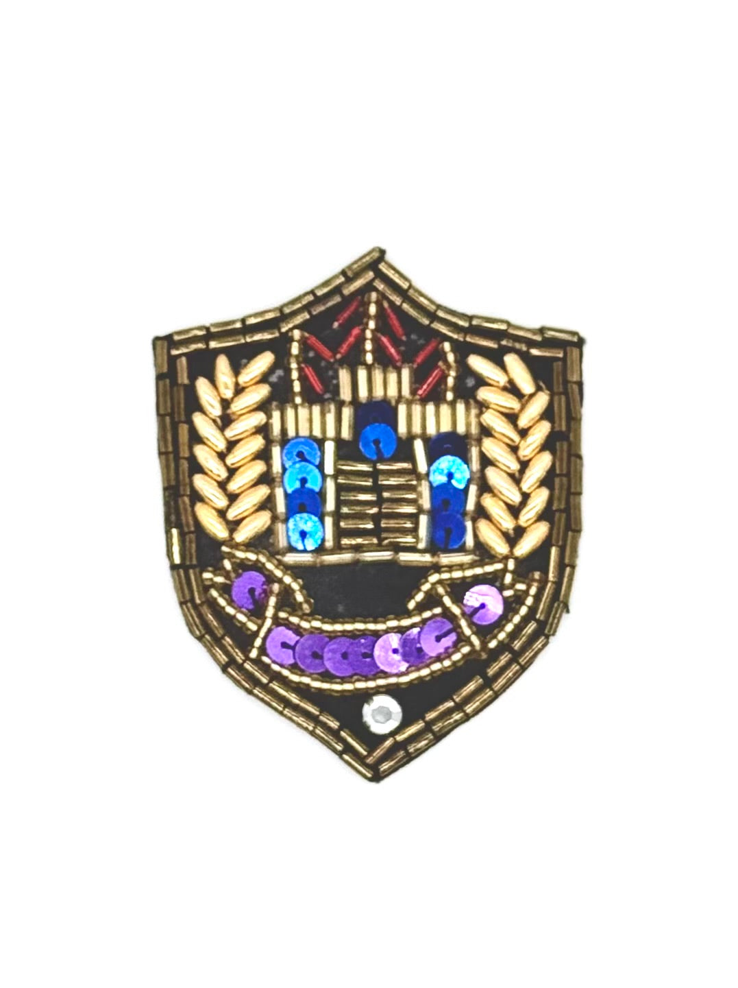 Emblem Patch with Gold Beads Sequins and Rhinestone 2.25" x 3"