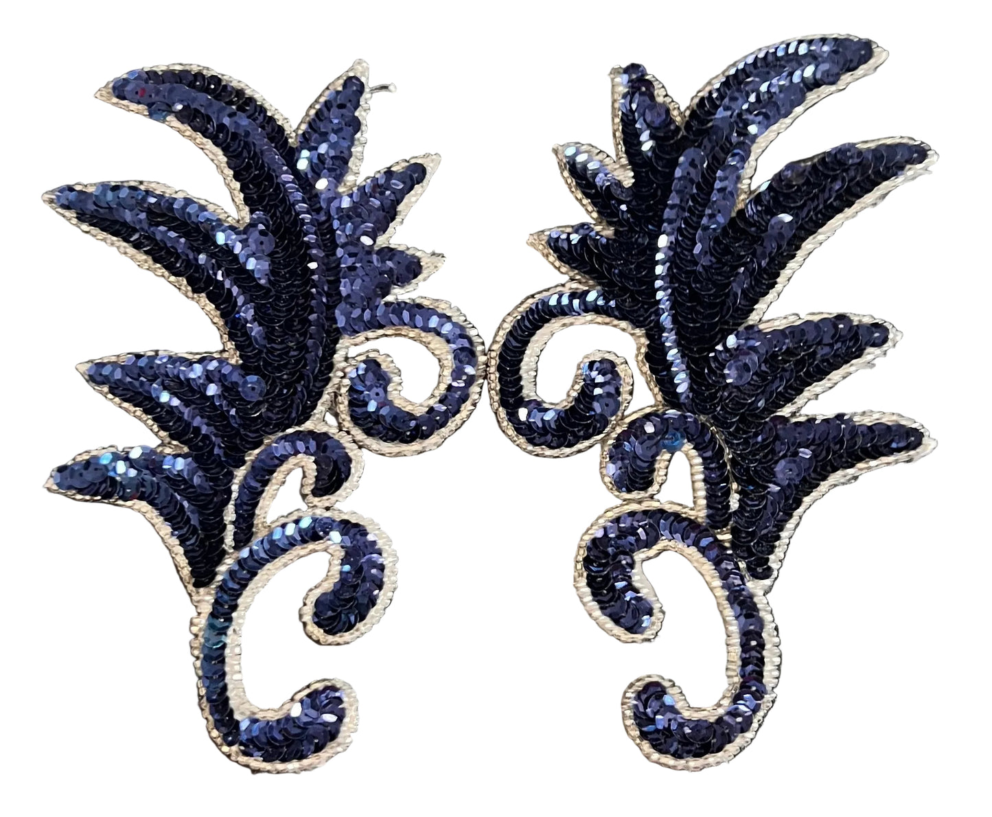 Design Motif Leaf with Royal Blue Sequins Single and Pair 7" x 4"