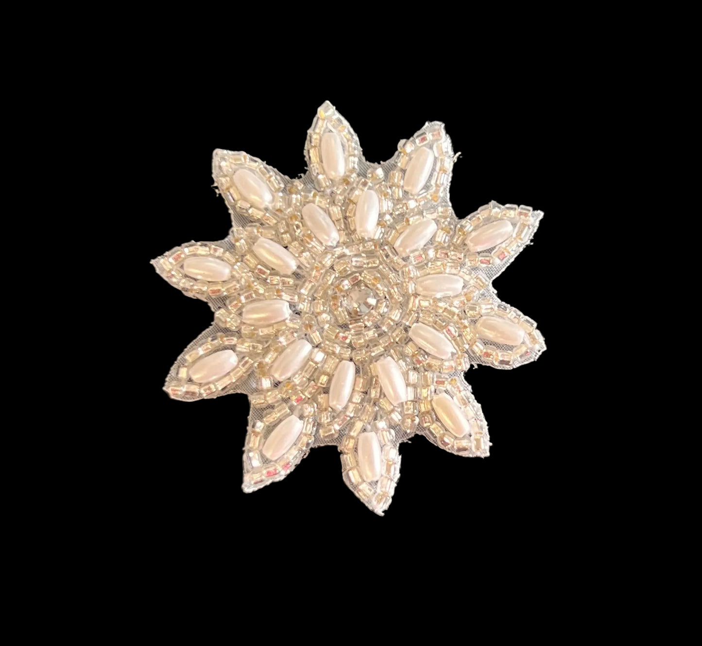 Flower with Silver Beads, Pearls and Rhinestone 2"