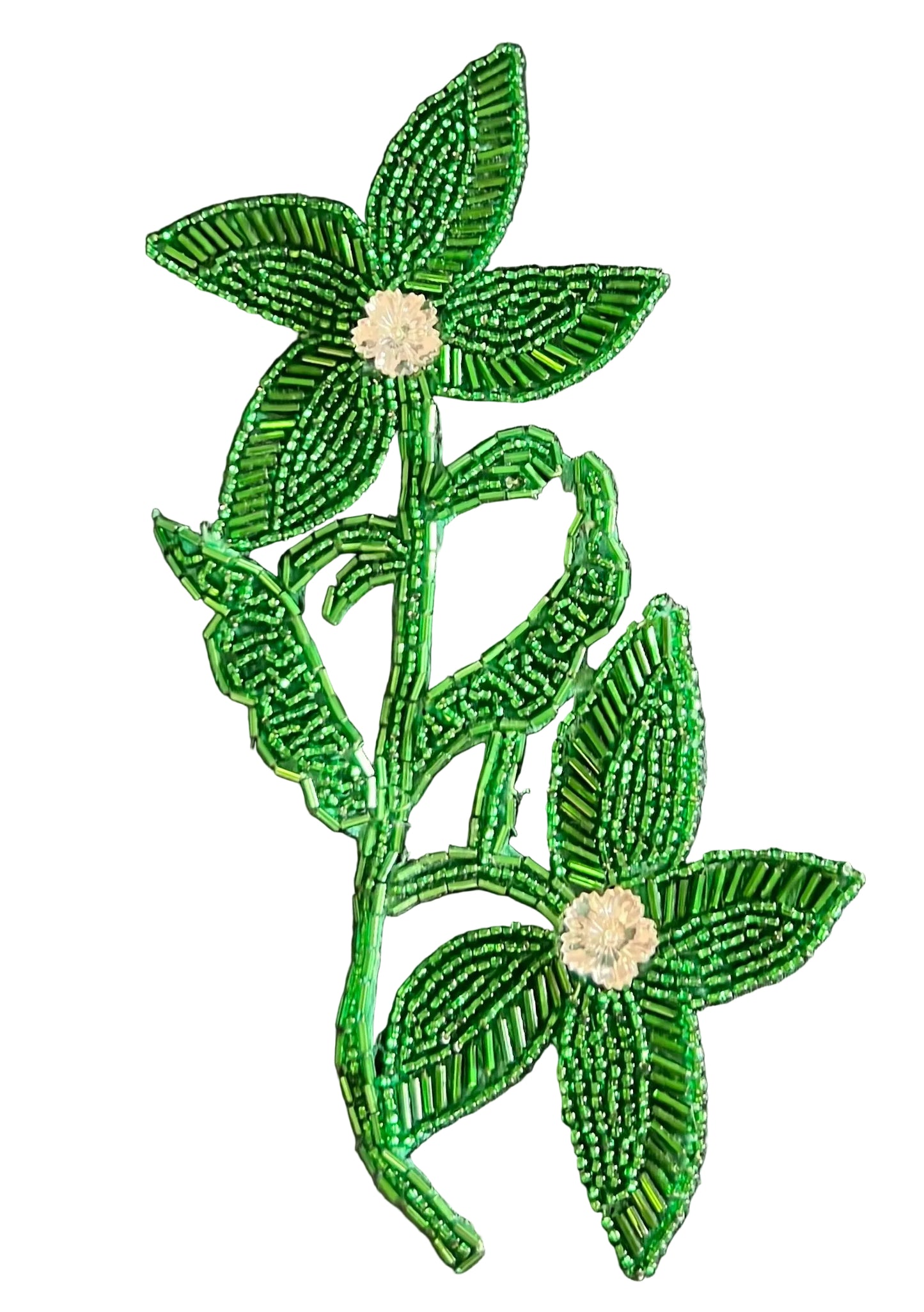 Flor con cuentas verdes y piedra 20.3 cm x 10.1 cm