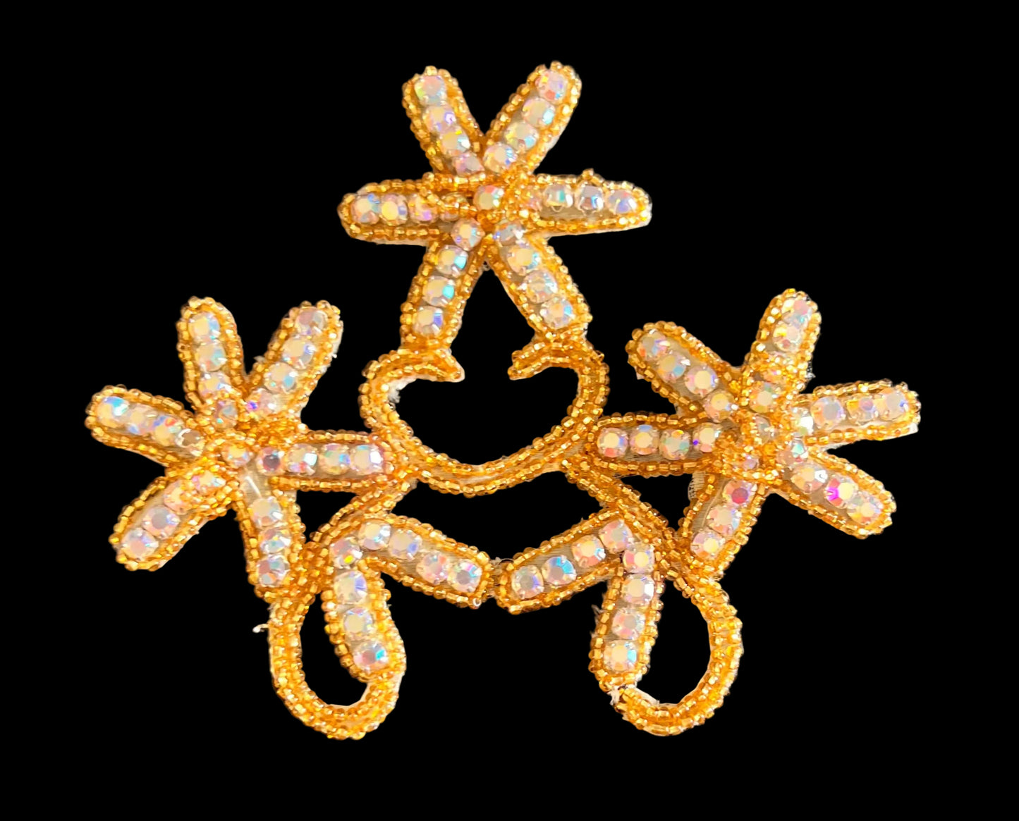 High Quality Rhinestone Flower with Lite Gold Beads 5.5" x 4"