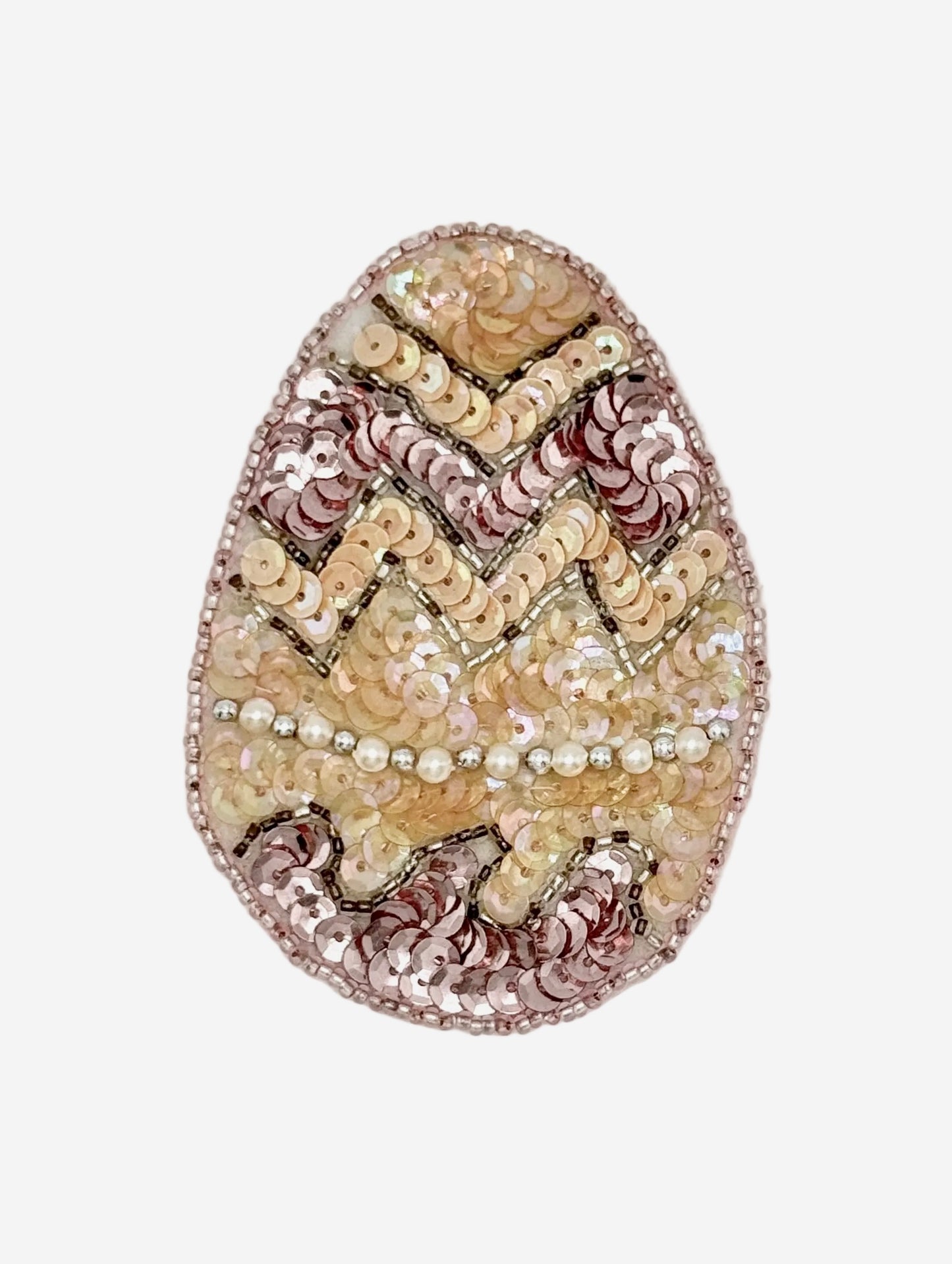 Vintage Easter Egg with Pink, Peach and Iridescent Sequins and Beads 3.5" x 2.25"
