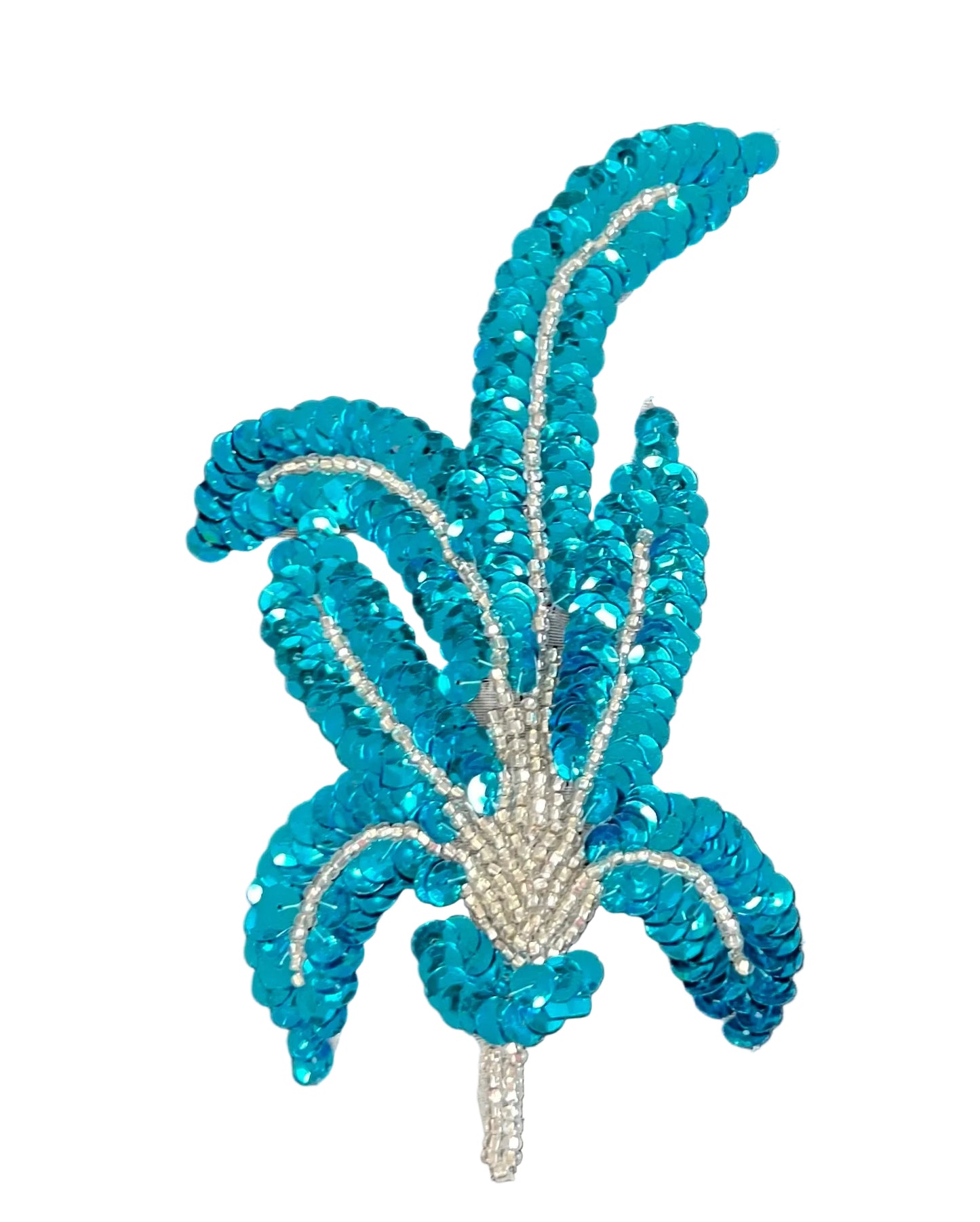 Leaf Single Turquoise Sequins and Silver Beads 6" x 3"