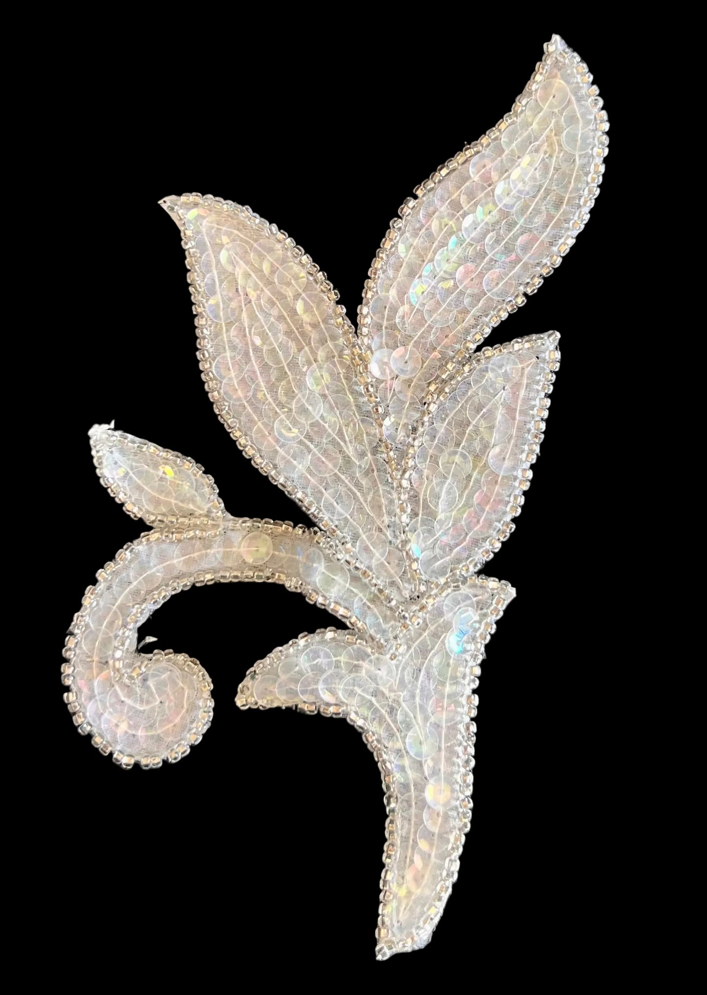 Leaf Pair Iridescent Sequins Silver Trim 3.5" x 7"