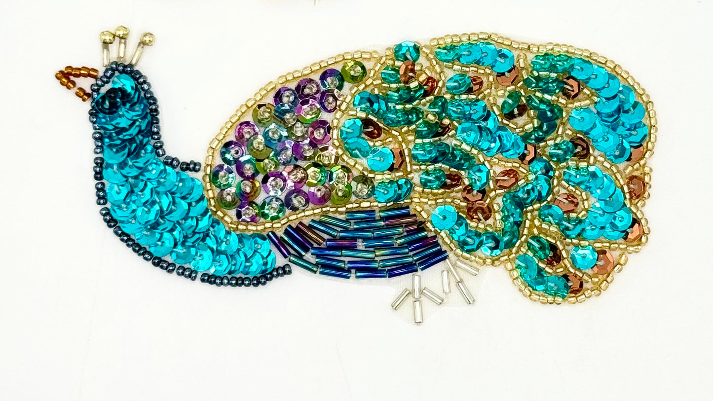 Par de espejos de pavo real - Lentejuelas y abalorios multicolores - 4.5" x 2.25" cada lado