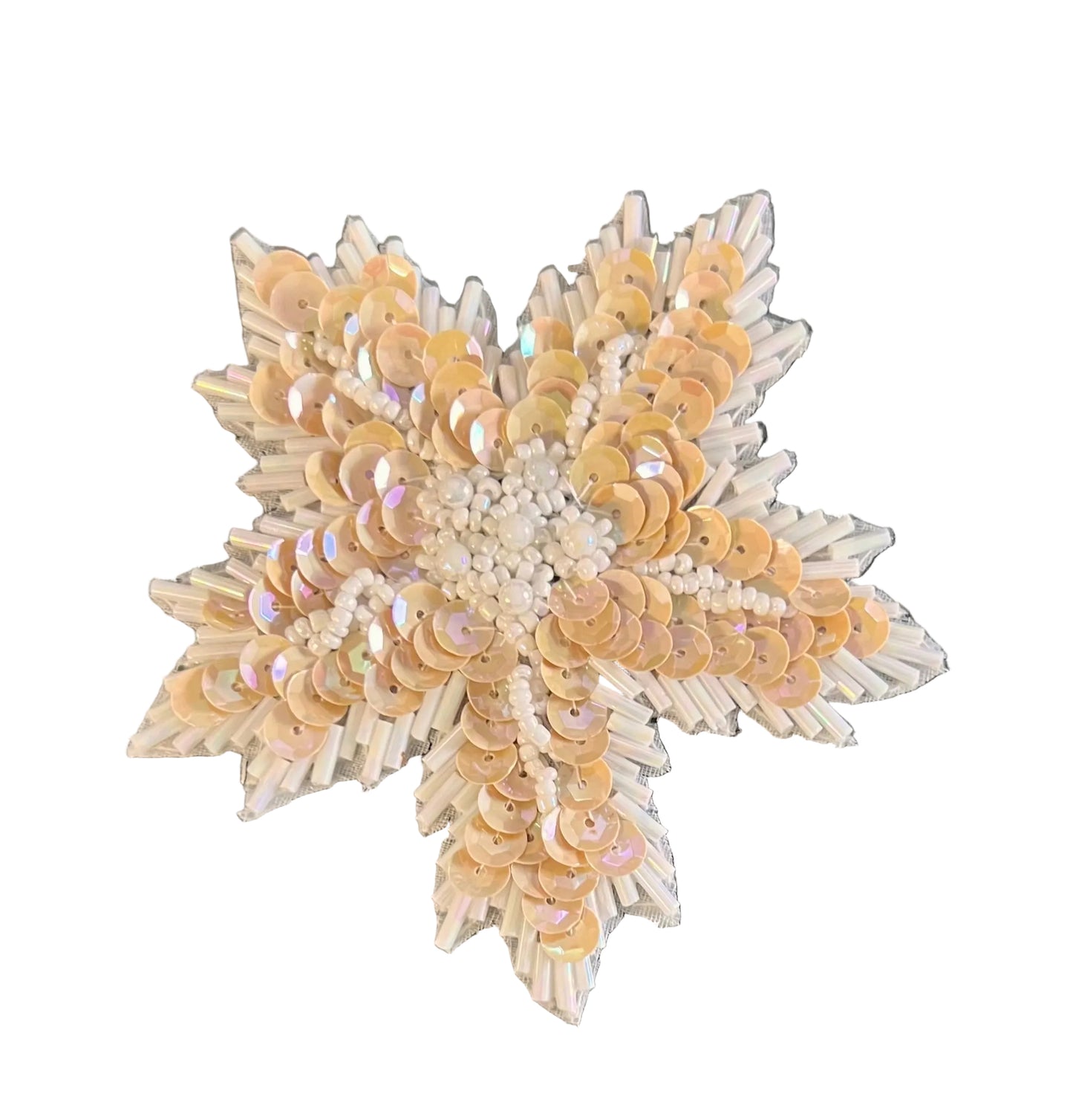 Flower Beige with White Pearls and Beads 3.25"