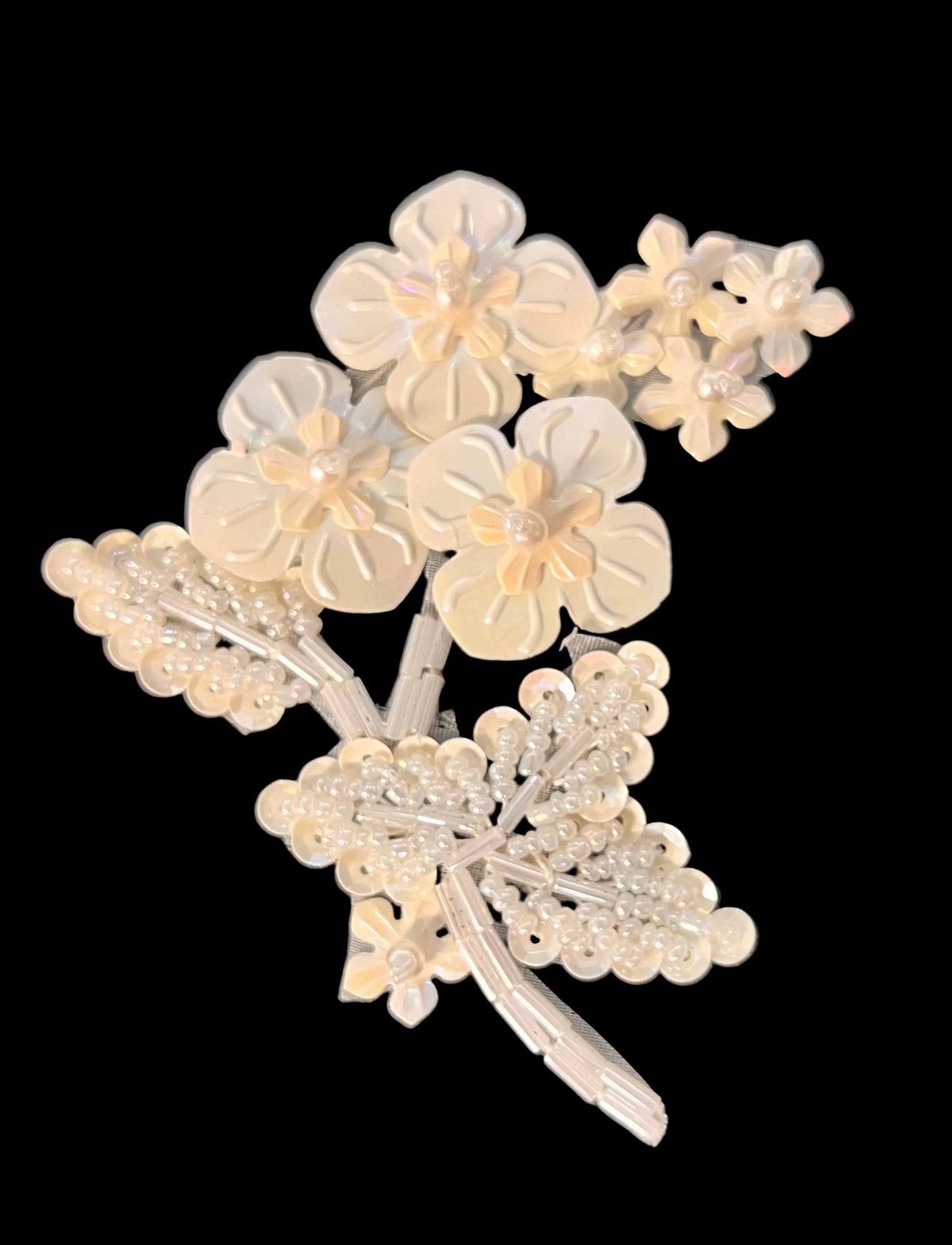 Flower with Iridescent Beads and Pearls 2" x 3.5"