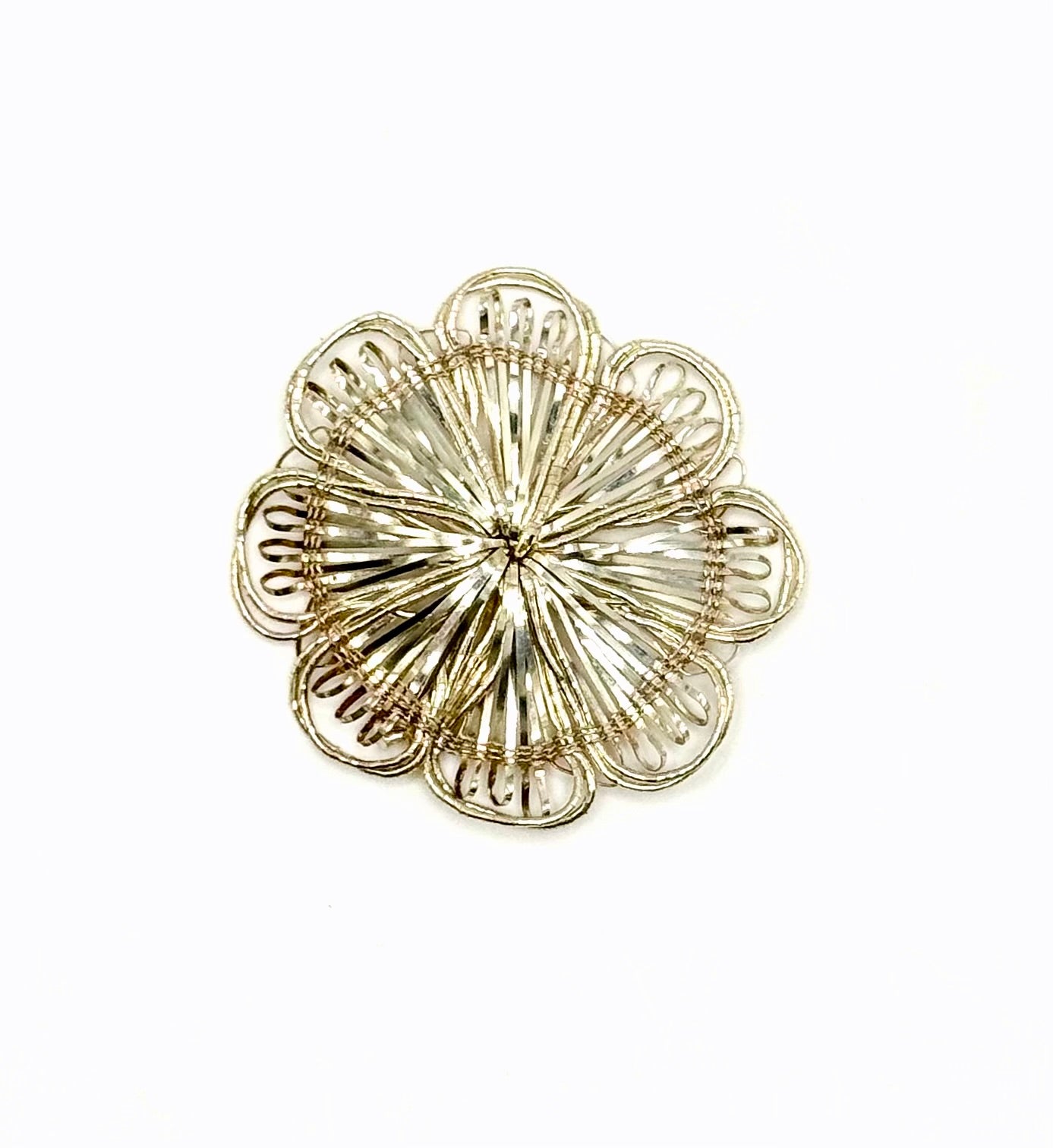Bullion Thread Flower – Silver & Gold Tones, 1.75"