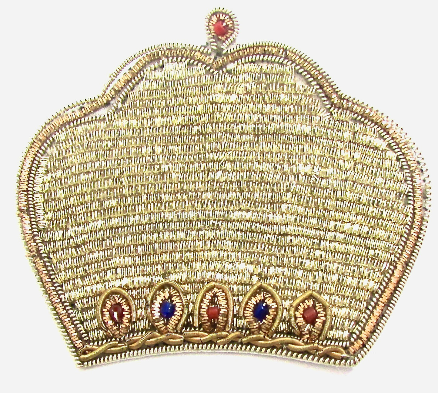 12 Pack Bullion Thread Crown Appliqué with Blue and Red Beads 3" x 2.5"
