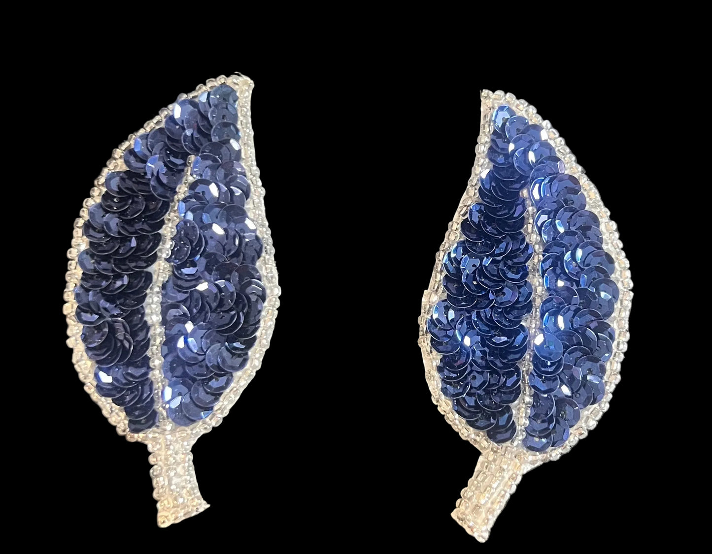 Leaf Pair with Choice of BlueBlue Sequins and Silver Beads 3.5" x 2"