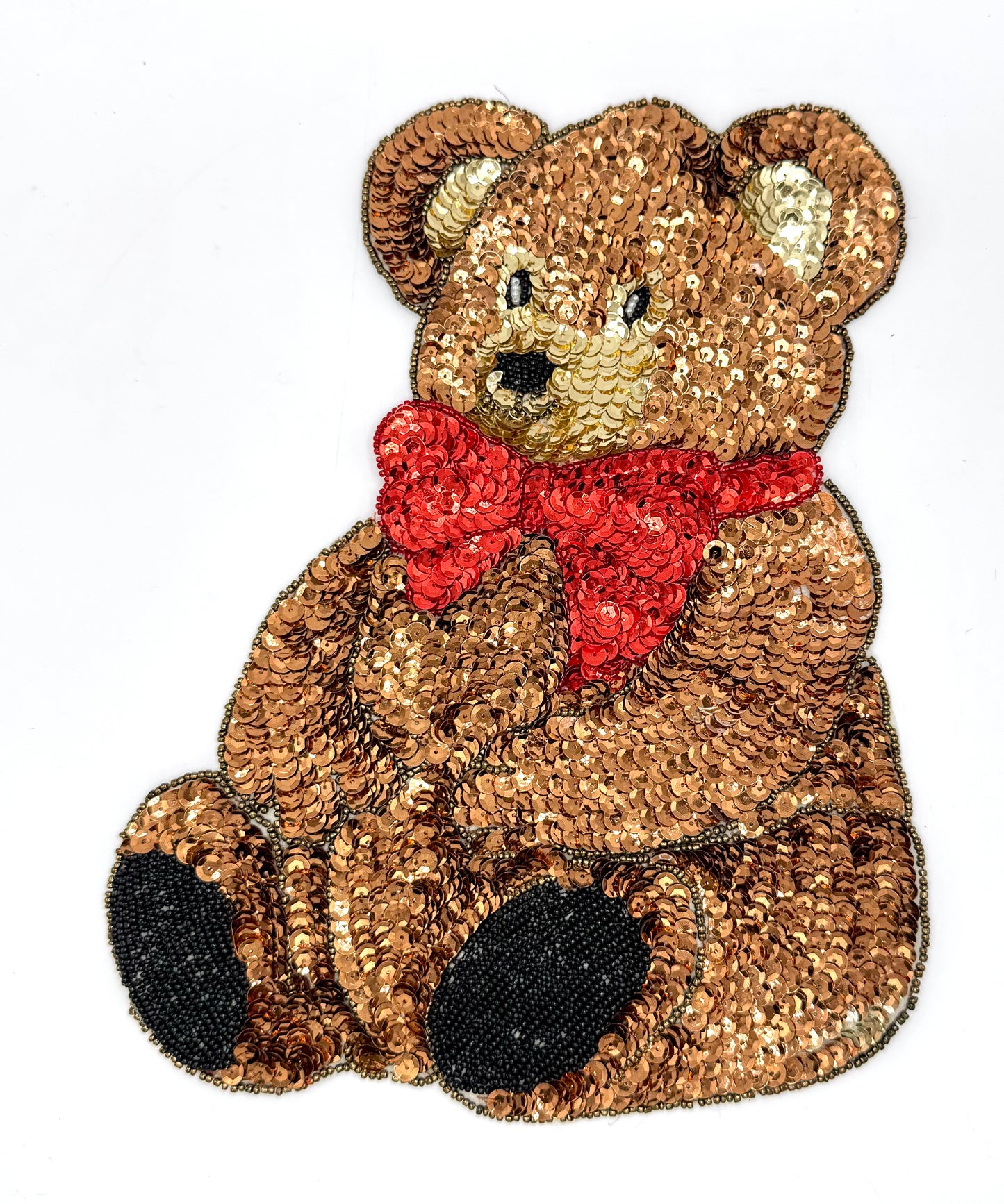 Vintage Teddy Bear with Bow - Sequins and Beads 10.25" x 8"